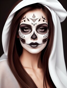 Young woman in day of the dead mask. Ai Generated