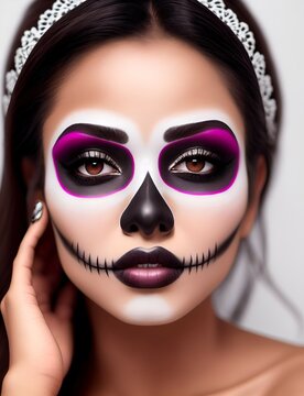 Young woman in day of the dead mask. Ai Generated