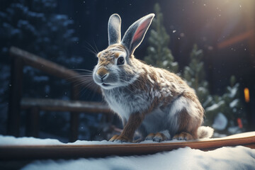 Rabbit on a snowboard | Generative Ai