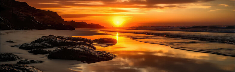 Fototapeta na wymiar Peaceful Sunset On Tranquil Beach. Generative AI
