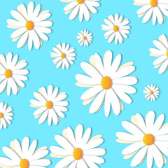 seamless pattern daisies with blue background