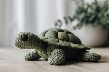 Soft Turtle Toy With Shell On White Background, In The Style Of Nature And Animal Lovers. Generative AI