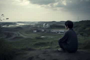 Fototapeta premium tired of life and lost hope the poor in rural China. generative AI
