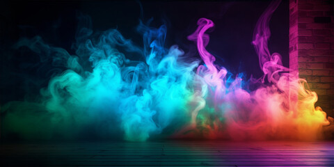 A dark room with a brick wall and smoke coming out of it with generative ai 