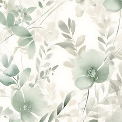 Delicate watercolor botanical digital paper floral background in soft basic pastel green tones.
