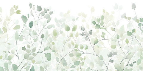 Delicate watercolor botanical digital paper floral background in soft basic pastel green tones. Neutral elegant pattern on white paper.