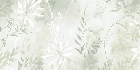 Delicate watercolor botanical digital paper floral background in soft basic pastel green tones. Created with Generative AI.