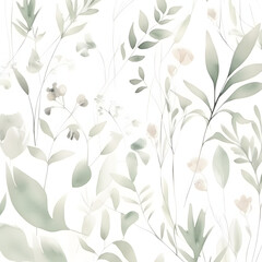 Fototapeta na wymiar Delicate watercolor botanical digital paper floral background in soft basic pastel green tones. Created with Generative AI.
