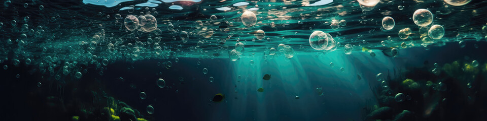 Obraz na płótnie Canvas Bubbles Floating In Tropical Sea. Generative AI