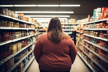 Young, overweight woman shopping in a supermarket - Generative AI - 596713228