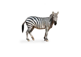 Fototapeten Young beautiful zebra isolated on white background, zebra close up, zebra cut full length, zoo animal. clipping path. © Gan