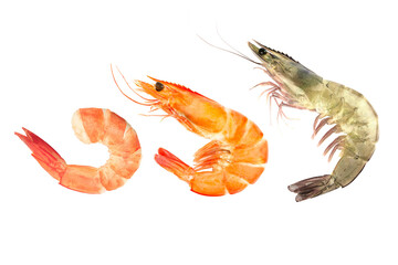 Red cooked prawn or tiger shrimp isolated on transparent background with clipping path, Red cooked...