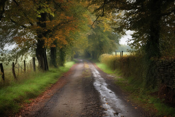 Obraz premium Country road with trees on the side - made with generative ai