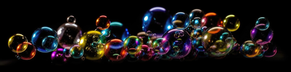 Soap Bubbles On Black Background. Generative AI