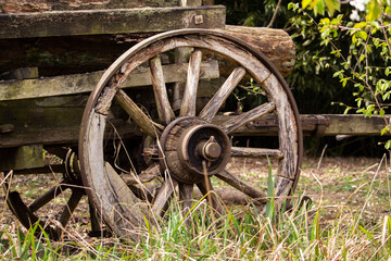 Fototapeta na wymiar Old cart wheel close up