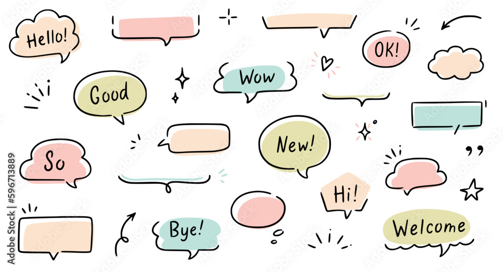 Aufkleber balloon text frame decoration set. simple hand drawn pen line speech bubble, cloud, balloon frame fo