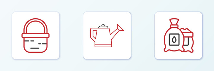 Obraz premium Set line Pack full of seeds of plant, Basket and Watering can icon. Vector