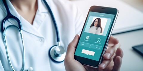 A smartphone displaying a telemedicine app, contrasted against a healthcare-focused, accessible backdrop, concept of Technology Integration, created with Generative AI technology