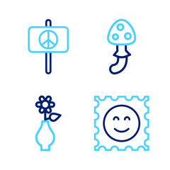 Set line LSD acid mark, Flower in vase, Psilocybin mushroom and Peace icon. Vector