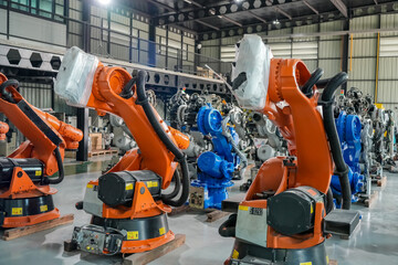 Robotic Arm production lines modern industrial technology. AI Automated production