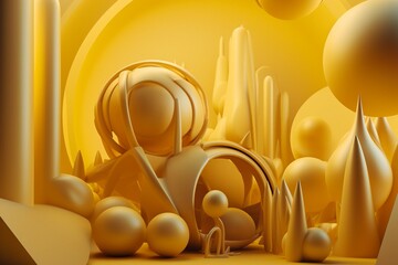 Abstract 3D shapes in soft yellow tones. Generative AI