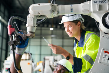 Robotic Arm production lines modern industrial technology. AI Automated production