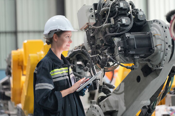 Robotic Arm production lines modern industrial technology. AI Automated production