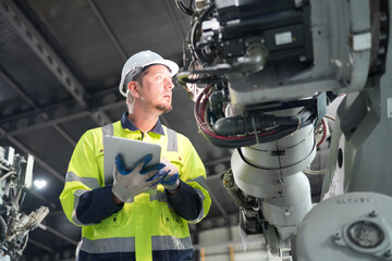 Robotic Arm production lines modern industrial technology. AI Automated production