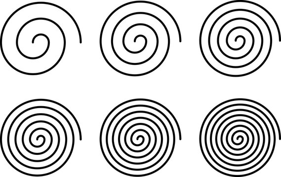 Equally spaced spiral line pack, editable stroke path vector illustration