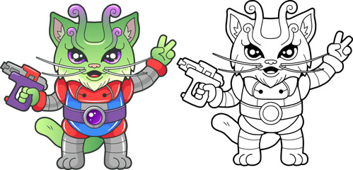 cartoon funny alien cat coloring book