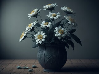 View of white flowers on pot. An generative ai technology image.