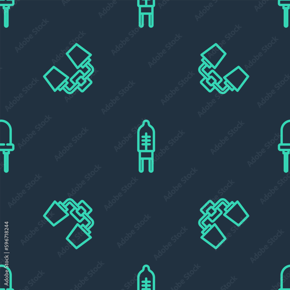Poster set line light emitting diode, wall lamp or sconce and on seamless pattern. vector