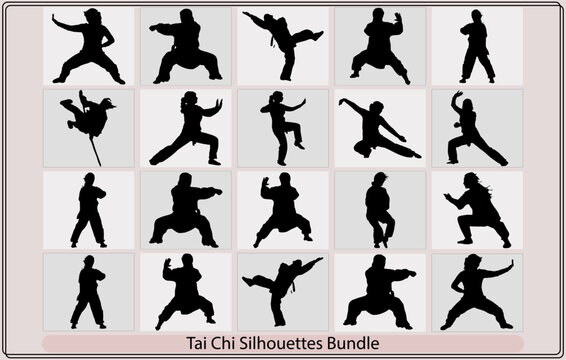Tai Chi Pose silhouette vector Set, Tai Chi Self Defense Silhouettes  Clipart 35992198 Vector Art at Vecteezy
