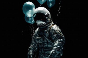 Obraz na płótnie Canvas Astronaut in space with balloons. Spiral galaxy in deep space. Solar system exploration. Birthday