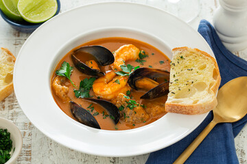 Traditional Marseille Bouillabaisse fish soup