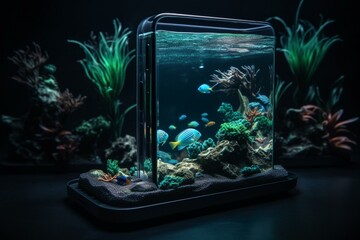 Aquarium-themed phone display. Generative AI