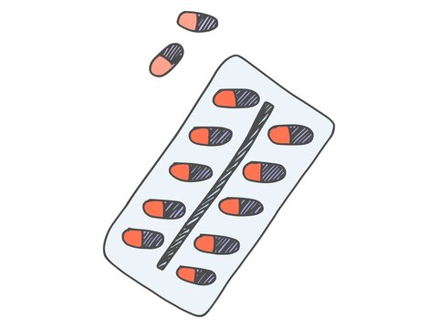 pills capsules blister. doodle sketch picture stock