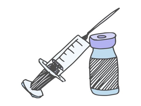 syringe and vaccine medicine drawing. doodle new
