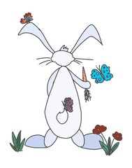 funny rabbit character with carrot and butterflies