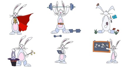 Different rabbits funny spring festival characters