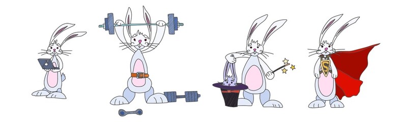 rabbits characters in different situations funny