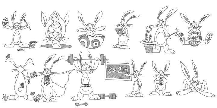 sketch rabbits funny characters. stock picture new