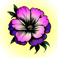 Colored vector  inked style flower wall art