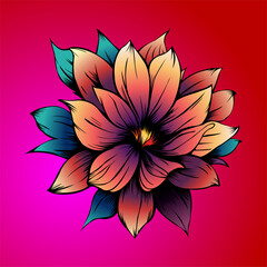 Colored vector  inked style flower wall art