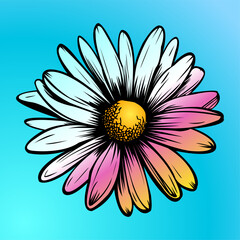 Colored vector  inked style daisy wall art