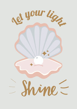 Sea Shell with pearl trendy art poster.