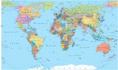 Poster Carte du monde world map made of colorful splashes