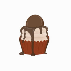 Dark chocolate cupcake drawing vector 