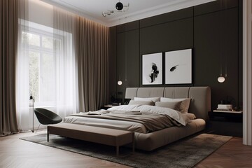 Fototapeta na wymiar Sophisticated and contemporary bedroom with refined features. Generative AI