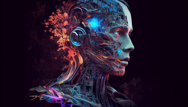 Computer Vision, digitales Gesicht von der Seite, 3d Kopf, k&uuml;nstliche Intelligenz, Generative AI 